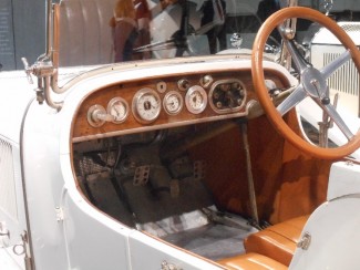 The cockpit of Rudi Caraciolla’s 1929 Mercedes-Benz grand prix car which helped develop his reputation as one of the finest grand prix drivers