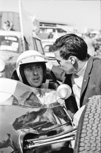 July 1964, Jackie Stewart gets some last minute advice from Jim Clark before setting off for his first ever drive in a Formula 1 car a Lotus 25 so Duns was a 51 year reminder of how his grand prix career started