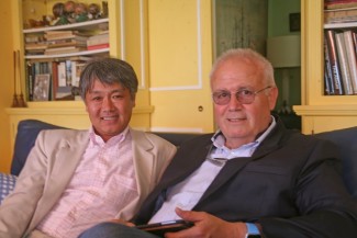 New club member Taki Inoue and Patrick Tambay talk motor racing at Teddy Pilettes house in the Var