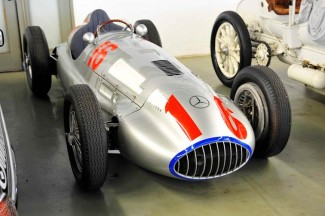 The Mercedes-Benz W165 1.5 litre Voiturette driven in the 1939 Tripoli Grand Prix by the winner, Hermann Lang, in the Heilige Hallen. The sister car driven by Rudi Caracciola is in the main Mercedes Museum (Photo Peter Meierhofer)