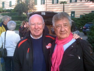 Teddy Pilette,left, with his Abarth team mate Hans Herrmann photographed at a Grand Prix Drivers Club meeting recently