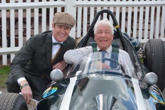 One of the American stars who arrived at Goodwood was 2015 Indycar Champion Scott Dixon seen here with the Club President. Hoden Ganley who drove a Cooper in the Bruce McLaren Tribute parade.(Photo courtesy Erin Pritchett) 