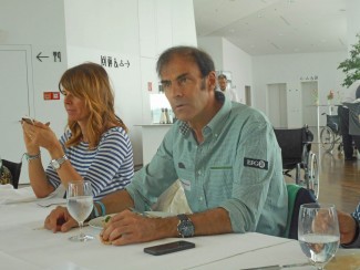 Emanuele Pirro with his wife at the Porsche factory in the Summer