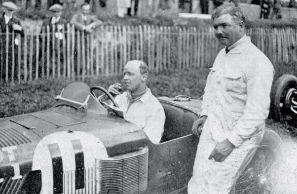 Albert Divo, right with Sir Henry Seagrave and the Sunbeam they raced