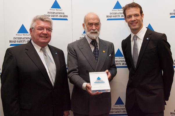 Franz Wurz, left, with His Royal Highness Prince Michael of Kent and Alex Wurz receiving their award at the Savoy Hotel, London last week