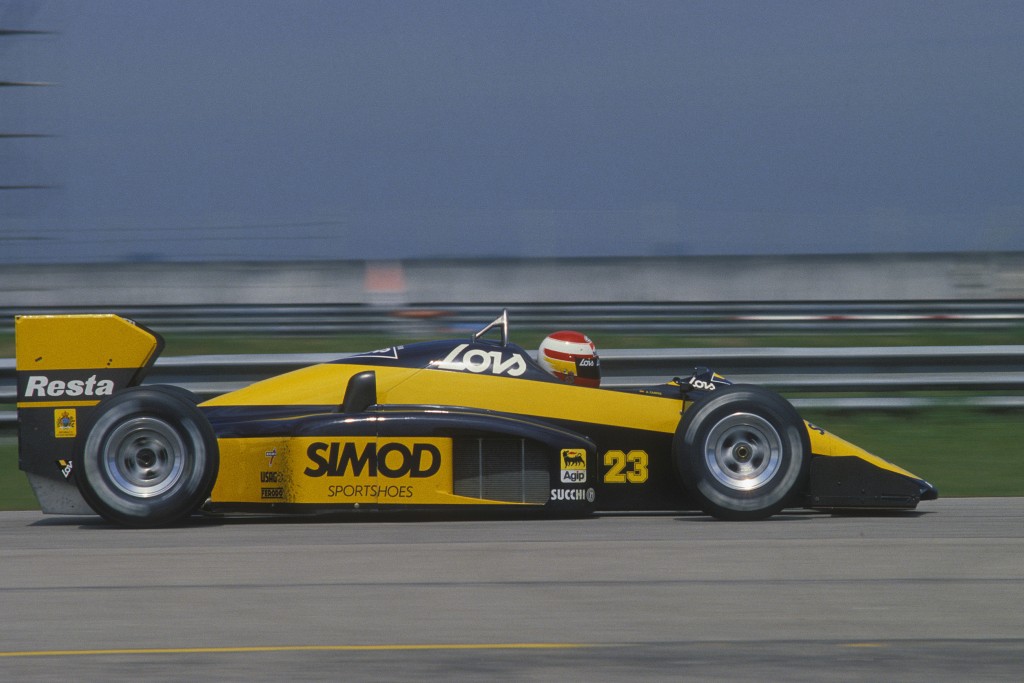 Adrian Campos (Minardi-Motori Moderni) during the 1987 Brazilian Grand Prix at the Jacarepagua circuit outside Rio de Janeiro. Photo: Grand Prix Photo