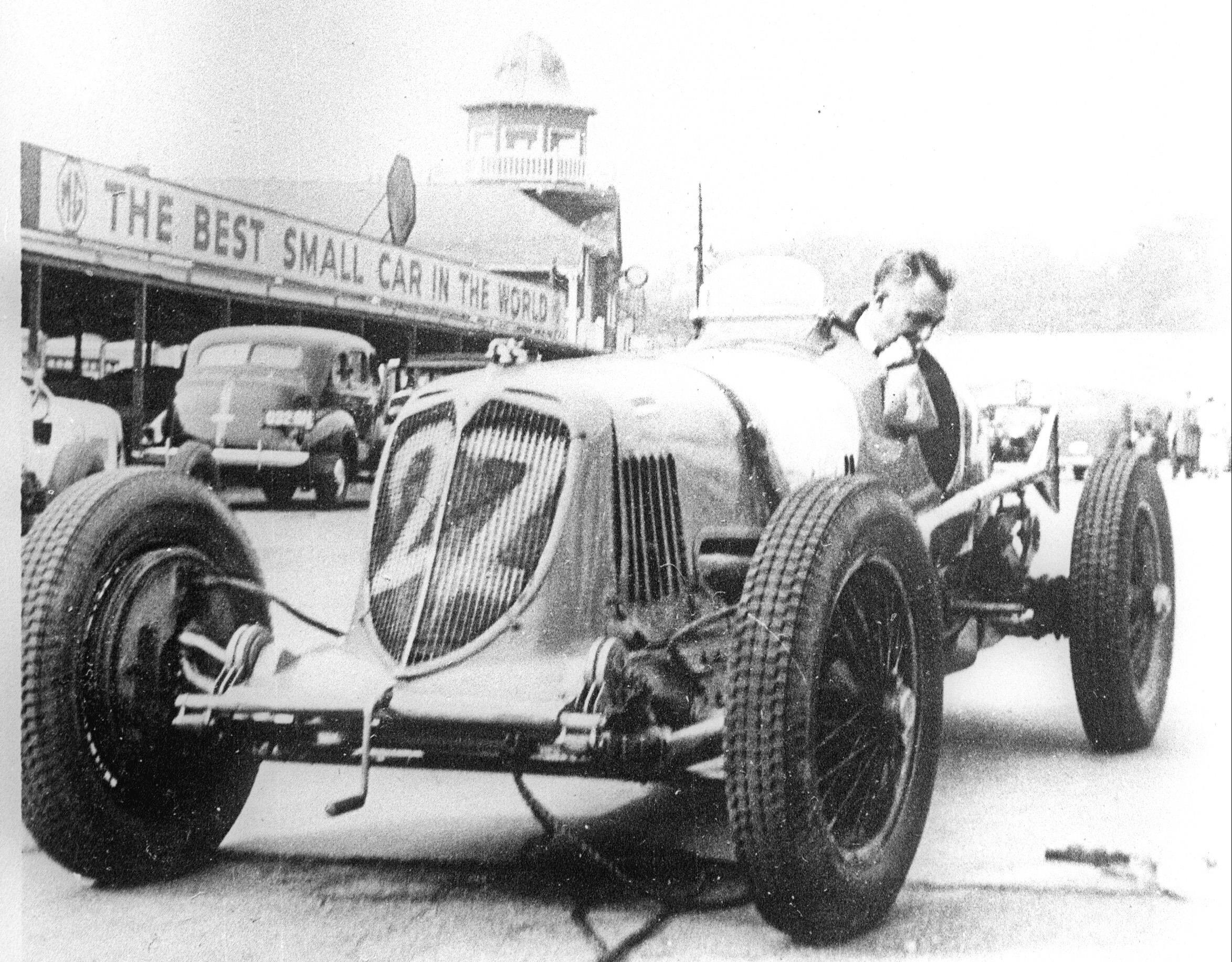 Warming up the 8CM at Brooklands