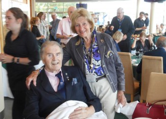 Tim Parnell with his wife Liz in the bustling atmosphere of the British Racing Drivers Clubhouse at Silverstone last weekend