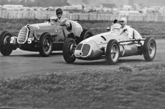 When British driver Denis Poore got in his way with his Alfa Romeo Nino Farina, in his Maserati 4CLT48, waved his fist as he came past