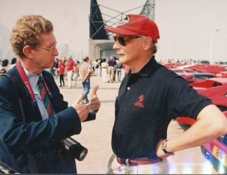 Niki Lauda, right, in Kowloon, Hong Kong in 1994 with Graham Gauld, writer