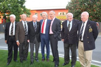 Grand Prix Drivers Club at Maranello 2016. Left to right, President Howden Ganley, Hon.Member Jo Ramirez, John Surtees, Derek Bell, Tim Schenken, David Piper and Vice-President Teddy Pilette. ( Photo Peter Meierhofer)