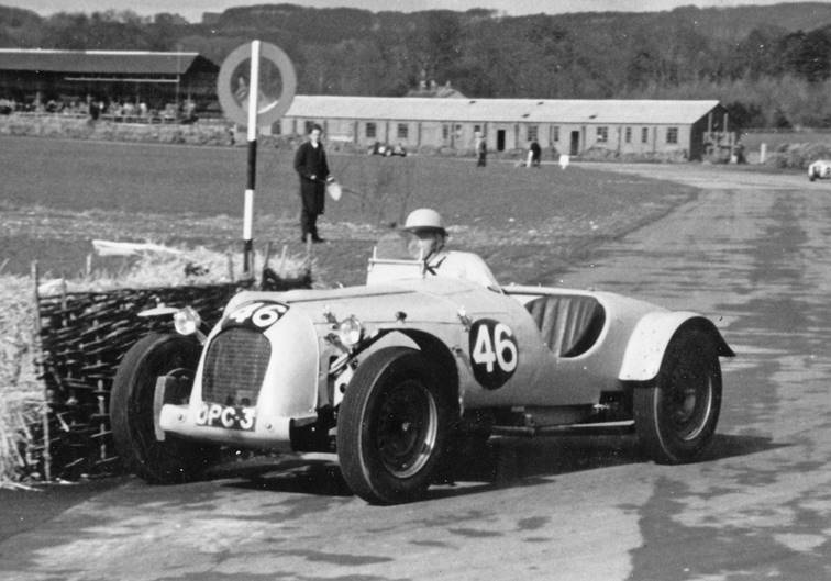 Ken Downing with his early Connaught sports car at the Goodwood Chicane.