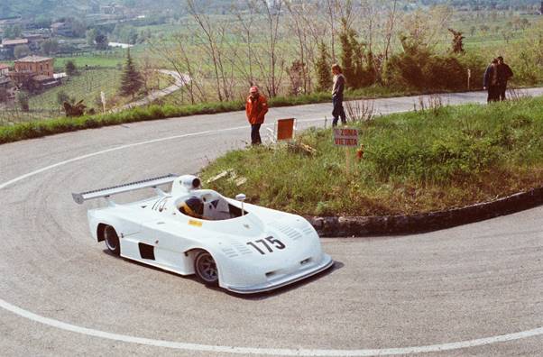 One of his last race cars, the Osella P5 at Predappio climb in 1980