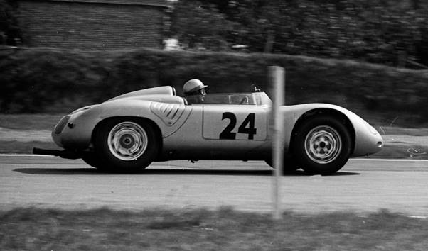 Driving the Porsche RSK at Goodwood in the TT. He shared the car with Chris Bristow who crashed it.