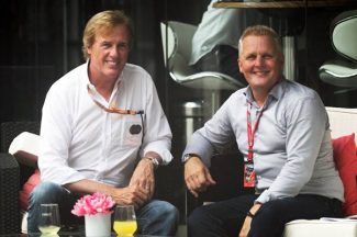 Johnny Herbert, right, the newest member of the Grand Prix Drivers Club with fellow member Danny Sullivan in Malaysia yesterday