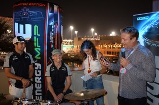 Sergio Perez, Nico Hulkenberg (both Force India) and Bertrand Gachot (Hype Energy) before the 2016 Abu Dhabi Grand Prix at the Yas Marina Circuit. Photo: Grand Prix Photo