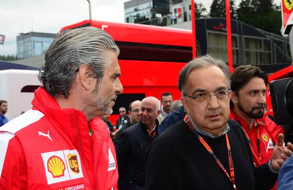 Sergio Marchionne, right, with Ferrari Team manager Maurizio Arrivabene <em>(Grand Prix Photo Peter Nygaard)</em>