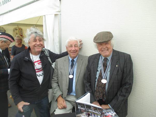 Club President Howden Ganley, centre, met up with Brian Redman, right and fellow New Zealander David Oxton who was a star in Formula 5000 circles down under.