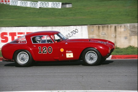 Probably Jean Sage’s most famous Ferrari, the ex-Maglioli factory 375MM seen with Jean at the wheel at Vallelunga in one of the Ferrari Historic Challenge events he organised.