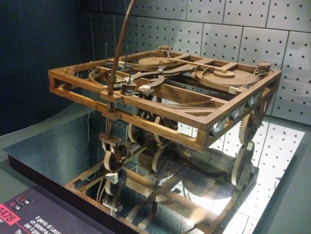 This is a model made up from Leonardo da Vinci’s original drawing for a spring operated engine