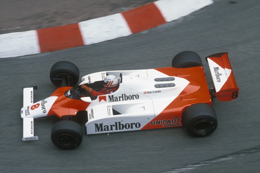 Niki Lauda seen from above in the 1982 Monaco Grand Prix. Photo: Grand Prix Photo