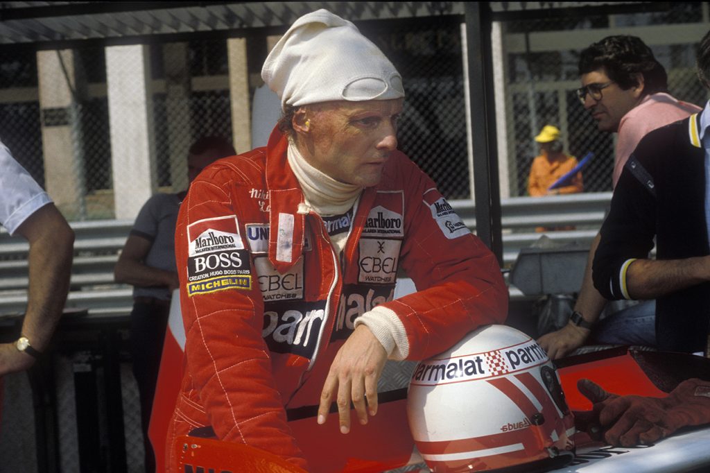 McLaren-Ford driver Niki Lauda in the pits before the 1982 Monaco Grand Prix. Photo: Grand Prix Photo