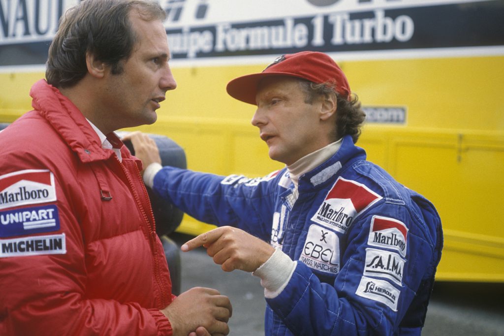 McLaren-Ford team principal Ron Dennis and Niki Lauda during the 1983 season. Photo: Grand Prix Photo