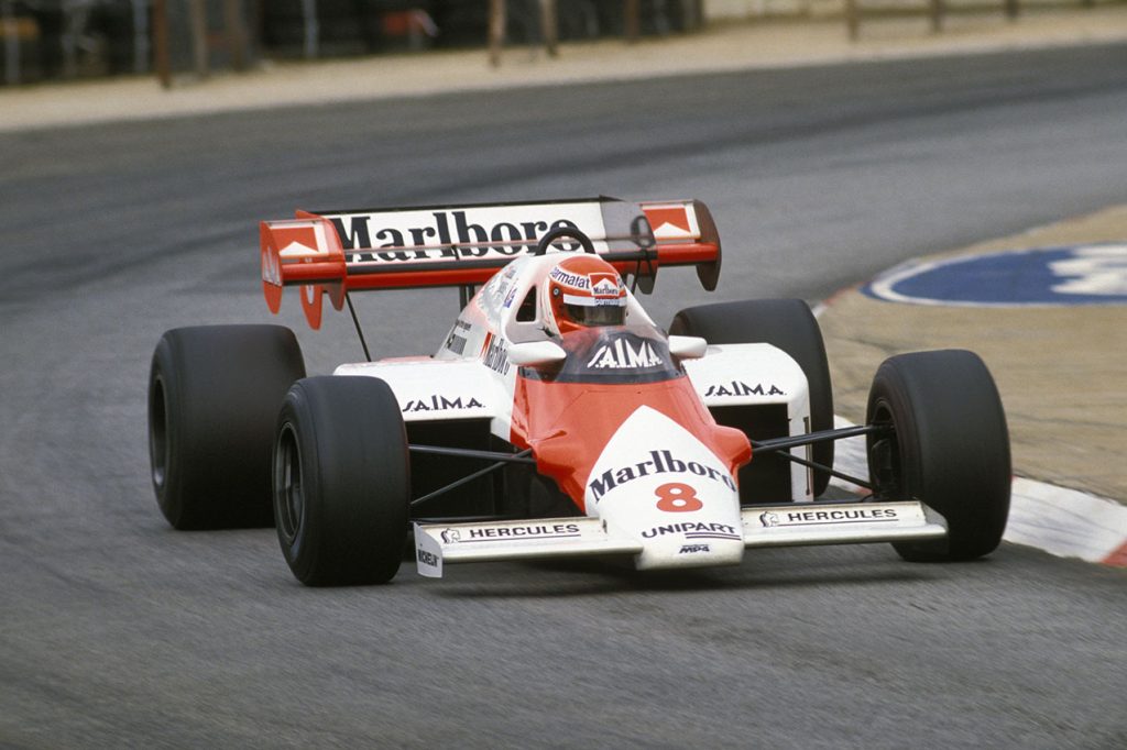 Niki Lauda (McLaren TAG/Porsche) in the 1984 South African Grand Prix at Kyalami. Photo: Grand Prix Photo