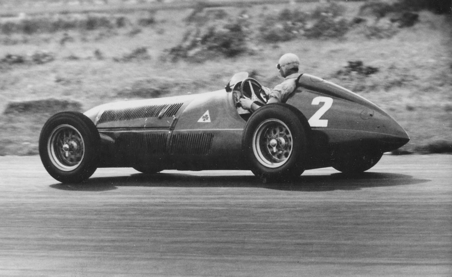 At the wheel of the mighty Alfa Romeo 158 in 1951