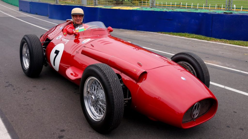 MELBOURNE, AUSTRALIA - APRIL 06: A Maserati vintage race car is pictured at Albert Park on April 06, 2022 in Melbourne, Australia.