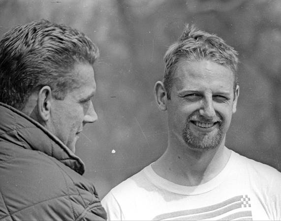 John Whitmore with Alan Mann in the Shelby Cobra Team in 1965