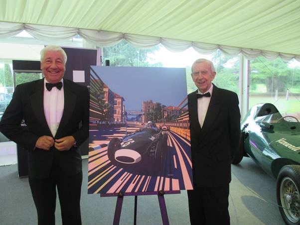 Grand Prix Drivers Club President Howden Ganley with Tony Brooks and a superb painting of Tony in the Vanwall at the Pescara Grand Prix done by Tim Layzell.