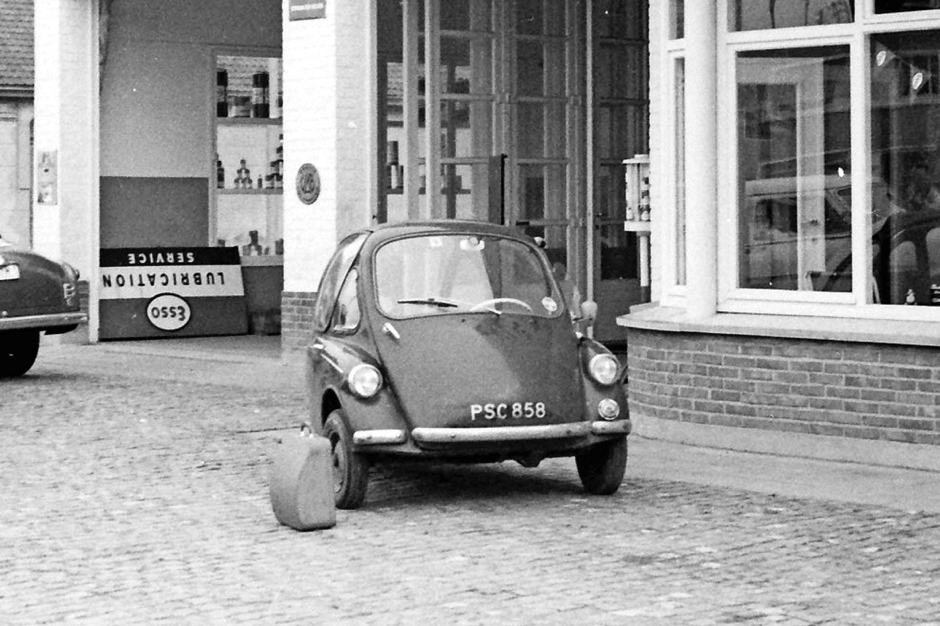 The Heinkel outside a garage in Ostend. Note the typewriter