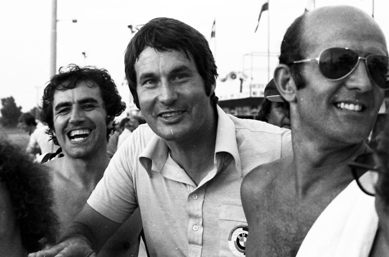 A happy Robin Herd (centre) with Brian Henton and Brian Hart at Misano Formula 2.